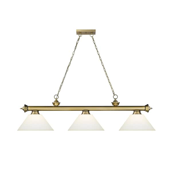 Cordon 3 Light Billiard, Rubbed Brass & Matte Opal